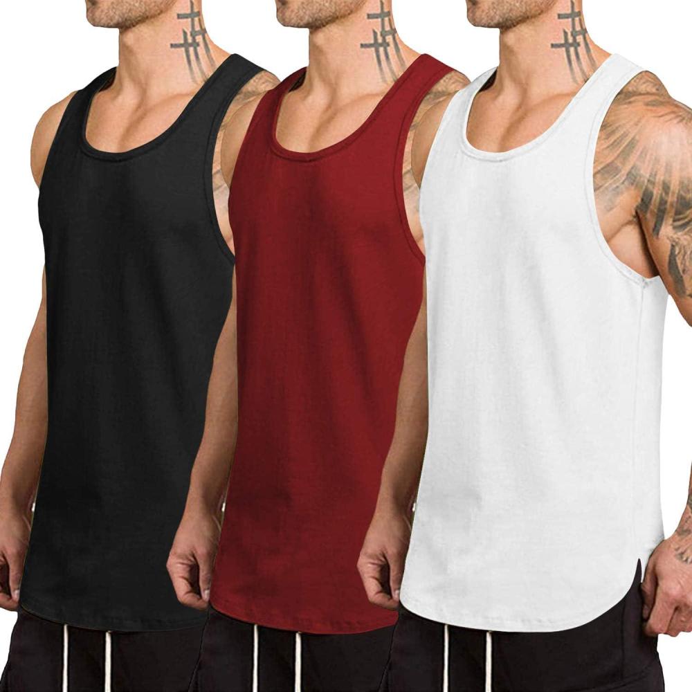 imageCOOFANDY Mens 3 Pack Quick Dry Workout Tank Top Gym Muscle Tee Fitness Bodybuilding Sleeveless T ShirtBlackWine RedWhite