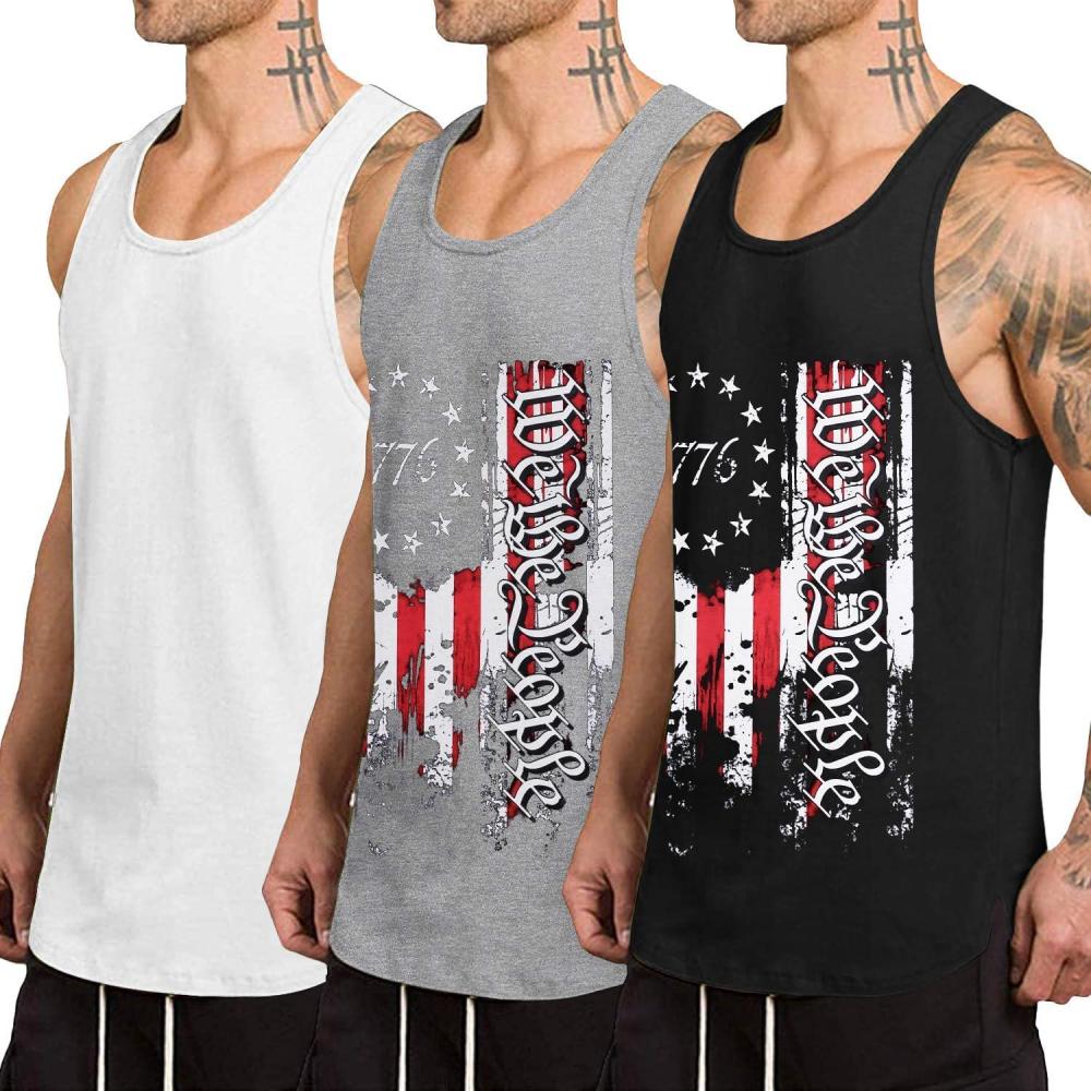 imageCOOFANDY Mens 3 Pack Quick Dry Workout Tank Top Gym Muscle Tee Fitness Bodybuilding Sleeveless T ShirtFlag BlackFlag GreyWhite