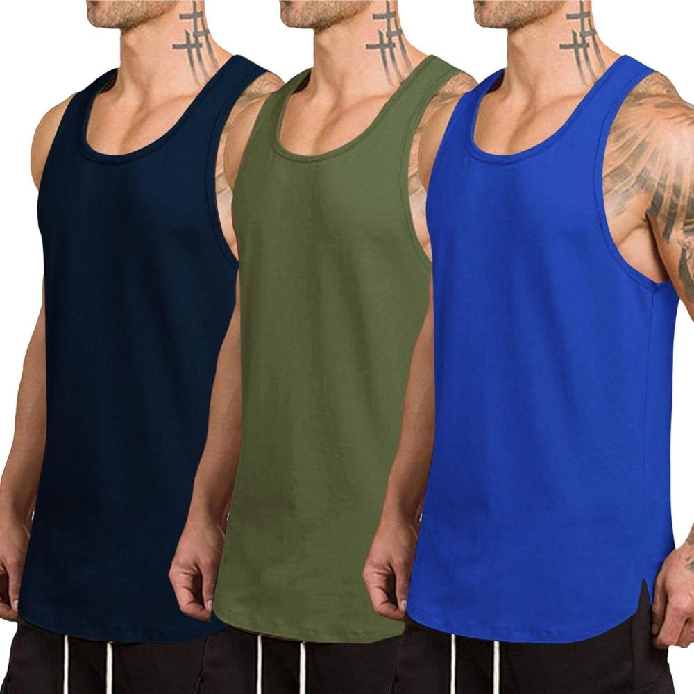 imageCOOFANDY Mens 3 Pack Quick Dry Workout Tank Top Gym Muscle Tee Fitness Bodybuilding Sleeveless T ShirtRoyal BlueDark NavyArmy Green