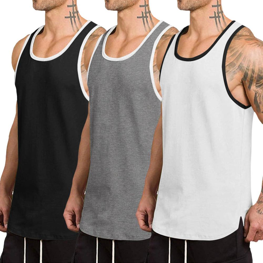imageCOOFANDY Mens 3 Pack Quick Dry Workout Tank Top Gym Muscle Tee Fitness Bodybuilding Sleeveless T ShirtStripe BlackWhiteGrey