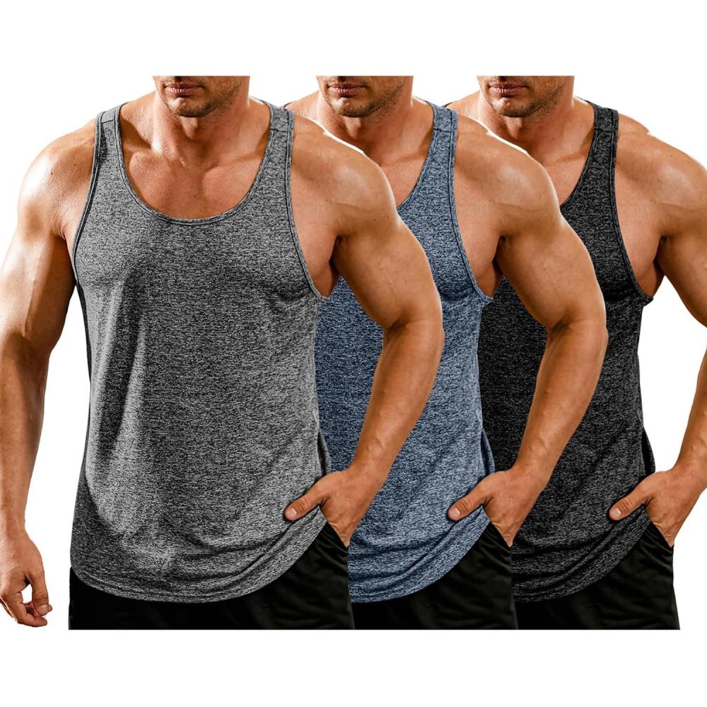 imageCOOFANDY Mens 3 Pack Tank Tops Cotton Performance Sleeveless Casual Classic T Shirts3 PackblackBlueGrey