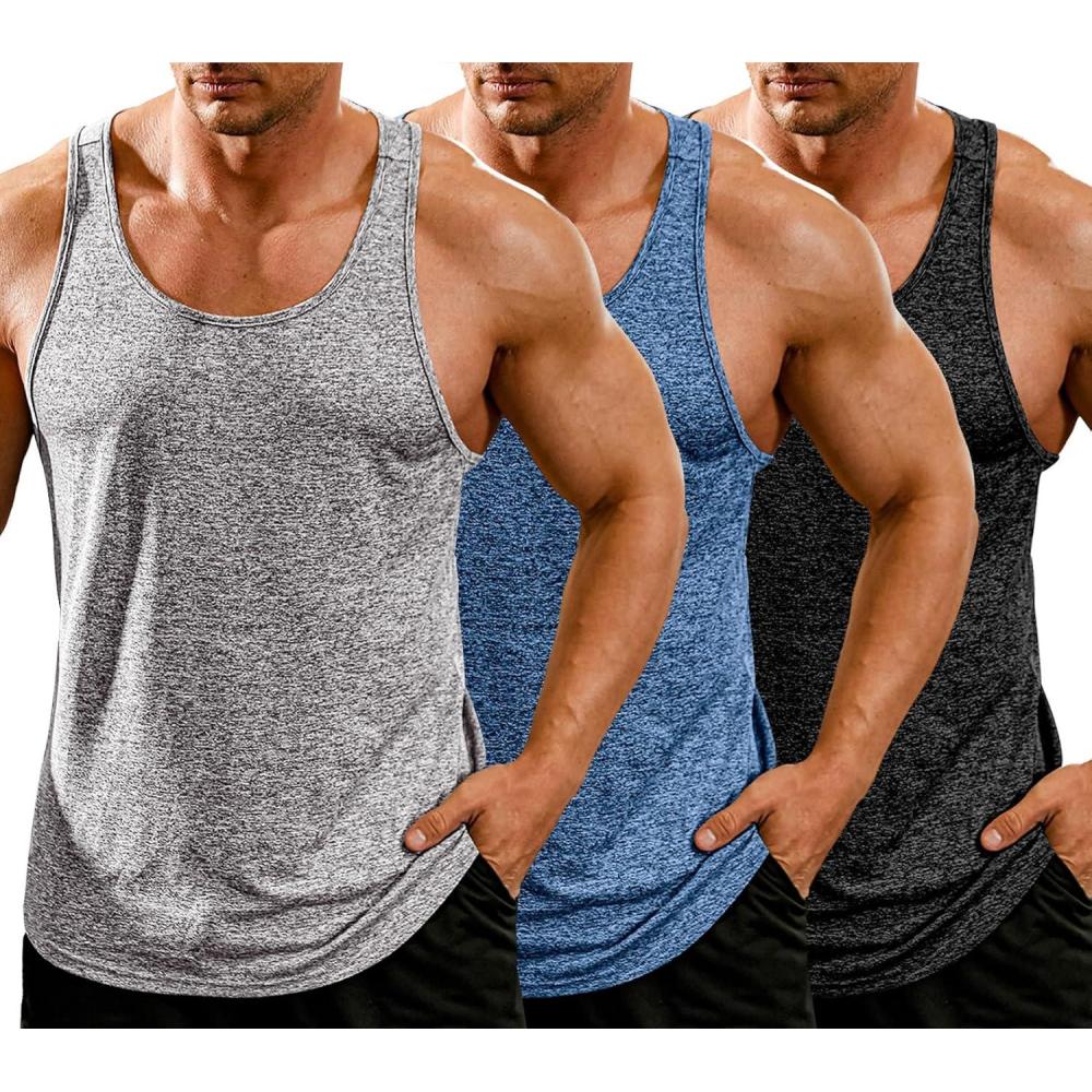 imageCOOFANDY Mens 3 Pack Tank Tops Cotton Performance Sleeveless Casual Classic T Shirts3 PackblackLight GreyNavy Blue
