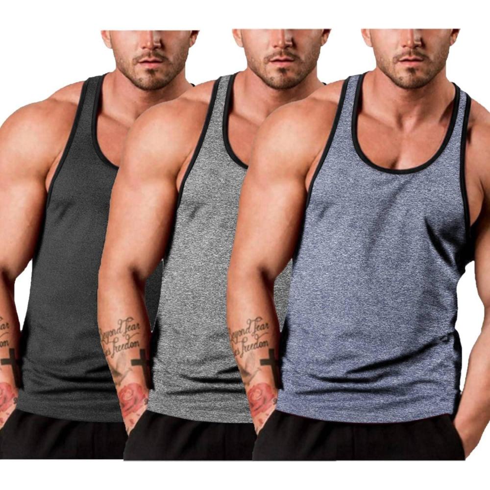 imageCOOFANDY Mens 3 Pack Tank Tops Cotton Performance Sleeveless Casual Classic T ShirtsBlackBlueGrey