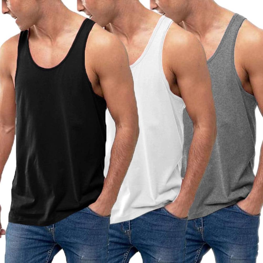 imageCOOFANDY Mens 3 Pack Tank Tops Cotton Performance Sleeveless Casual Classic T ShirtsBlackWhiteDark Gray