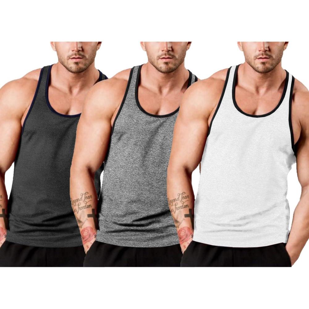 imageCOOFANDY Mens 3 Pack Tank Tops Cotton Performance Sleeveless Casual Classic T ShirtsBlackWhiteGrey