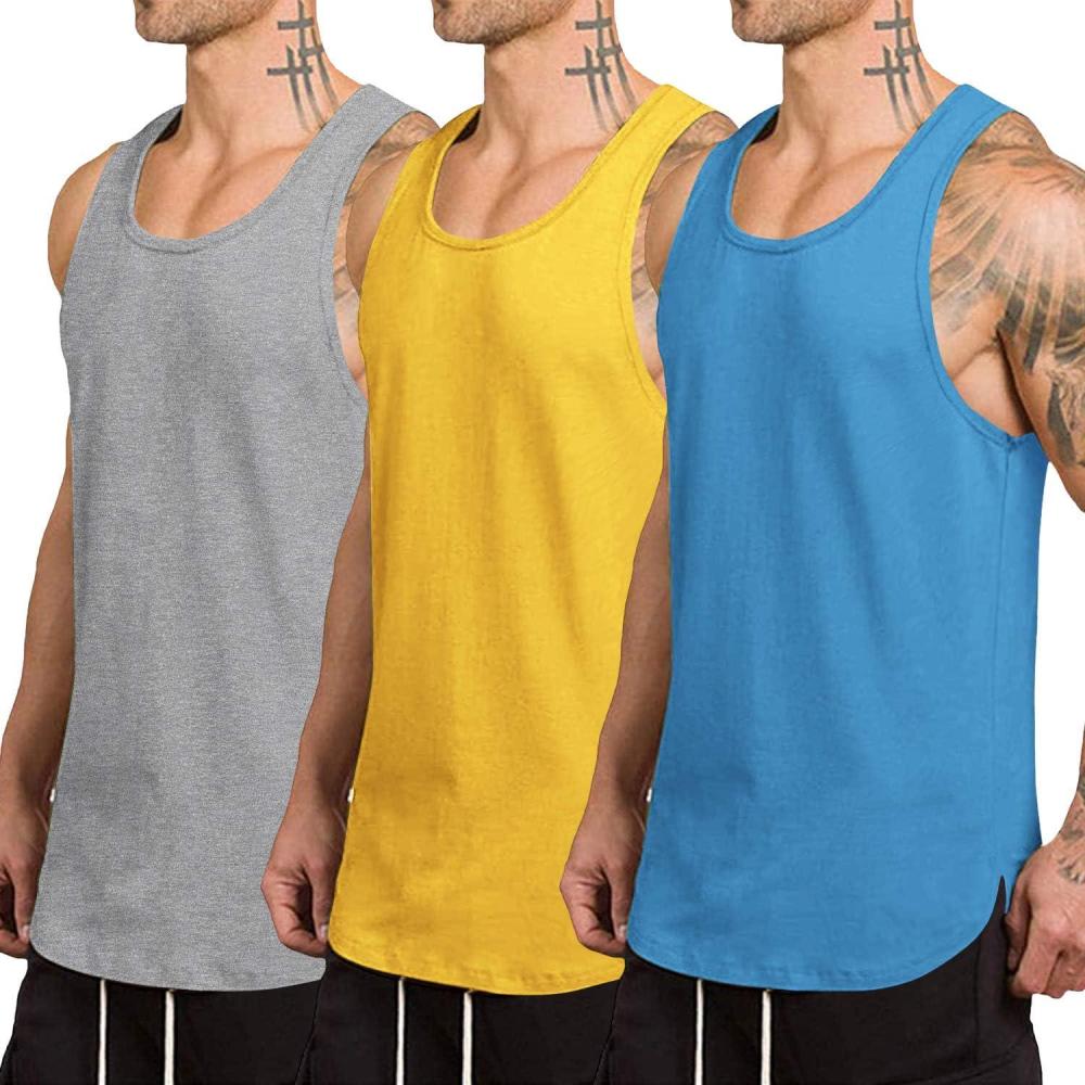 imageCOOFANDY Mens 3 Pack Tank Tops Cotton Performance Sleeveless Casual Classic T ShirtsBlueLight GreyYellow