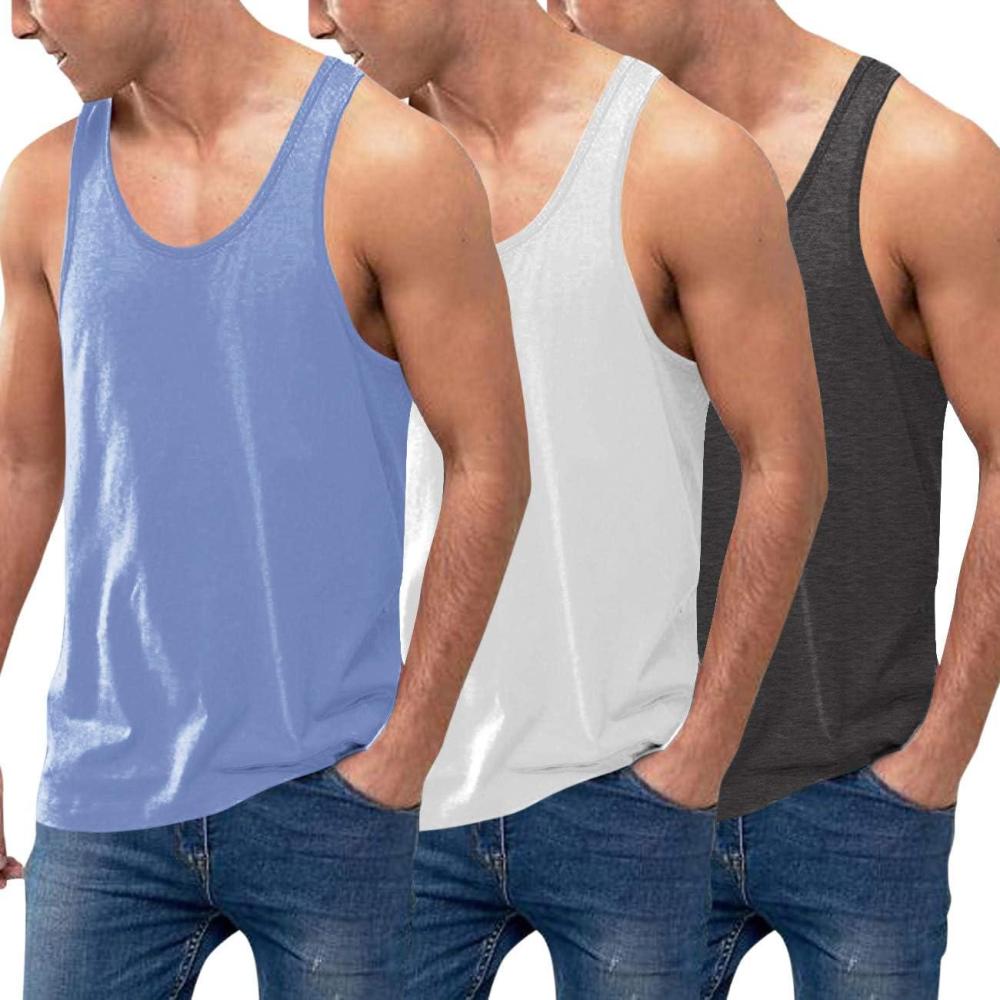 imageCOOFANDY Mens 3 Pack Tank Tops Cotton Performance Sleeveless Casual Classic T ShirtsLight BlueWhiteDark Gray