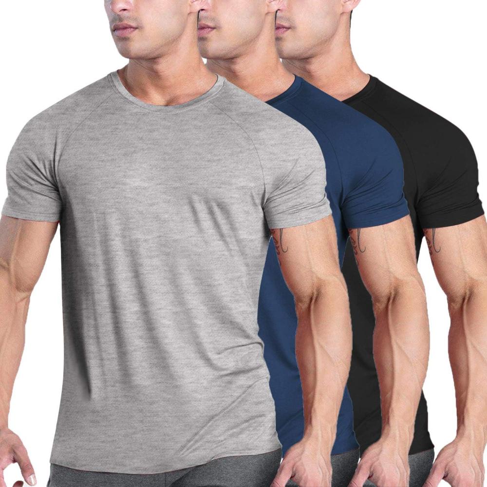 imageCOOFANDY Mens 3 Pack Workout T Shirts Short Sleeve Gym Bodybuilding Muscle Shirt Base Layer Fitness Tee Tops02blackNavy BlueGrey