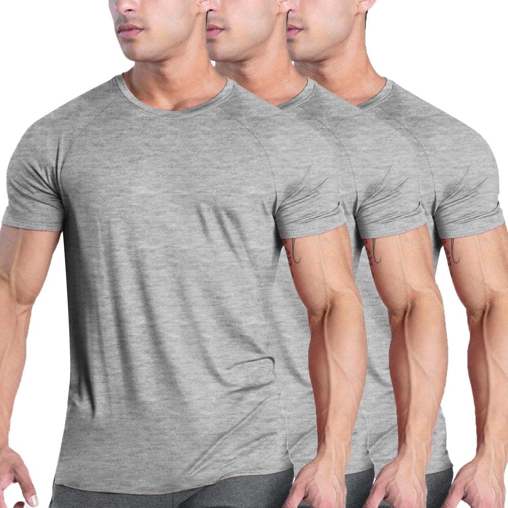 imageCOOFANDY Mens 3 Pack Workout T Shirts Short Sleeve Gym Bodybuilding Muscle Shirt Base Layer Fitness Tee TopsDark GreyDark Grey Dark Grey