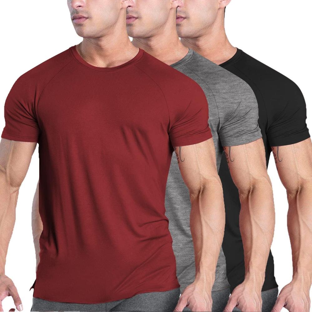 imageCOOFANDY Mens 3 Pack Workout T Shirts Short Sleeve Gym Bodybuilding Muscle Shirt Base Layer Fitness Tee TopsWine RedDark GreyBlack