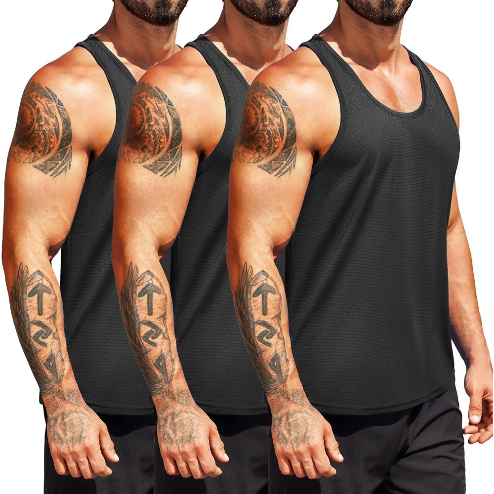 imageCOOFANDY Mens 3 Pack Workout Tank Tops Quick Dry Gym Sleeveless Muscle T Shirts Y Back Athlectic Tank Bodybuilding TopBlackBlackBlack
