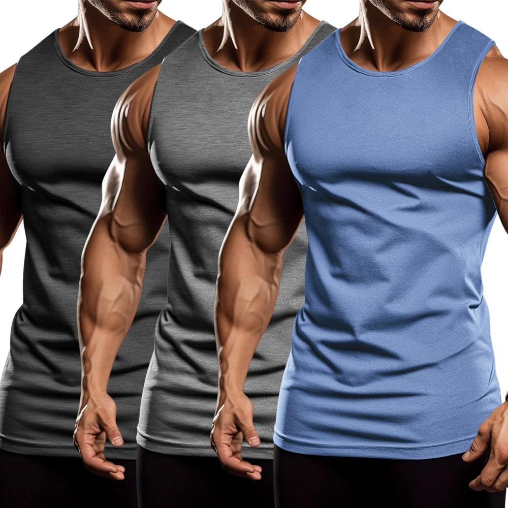imageCOOFANDY Mens 3 Pack Workout Tank Tops Sleeveless Gym Shirts Bodybuilding Fitness Muscle Tee ShirtsLight BlueLight GreyDark Grey