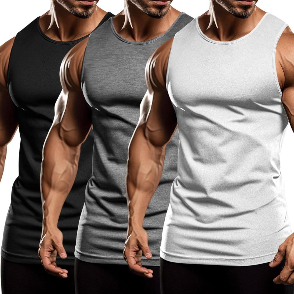 imageCOOFANDY Mens 3 Pack Workout Tank Tops Sleeveless Gym Shirts Bodybuilding Fitness Muscle Tee ShirtsWhiteDark GreyBlack