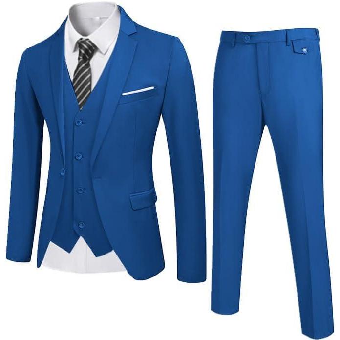 imageCOOFANDY Mens 3 Piece Wedding Suit Set One Button Slim Fit Jacket Blazer Vest Pants Set Groom Prom Tuxedo SuitsBlue