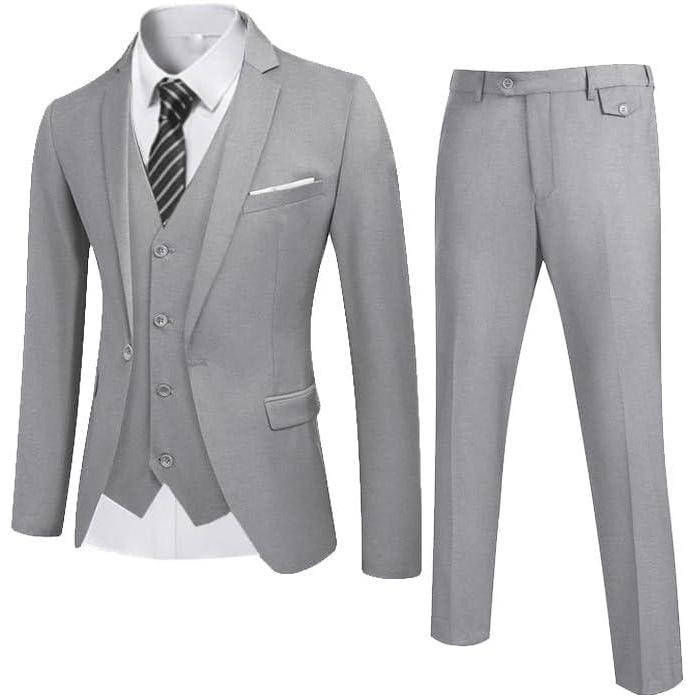 imageCOOFANDY Mens 3 Piece Wedding Suit Set One Button Slim Fit Jacket Blazer Vest Pants Set Groom Prom Tuxedo SuitsGrey
