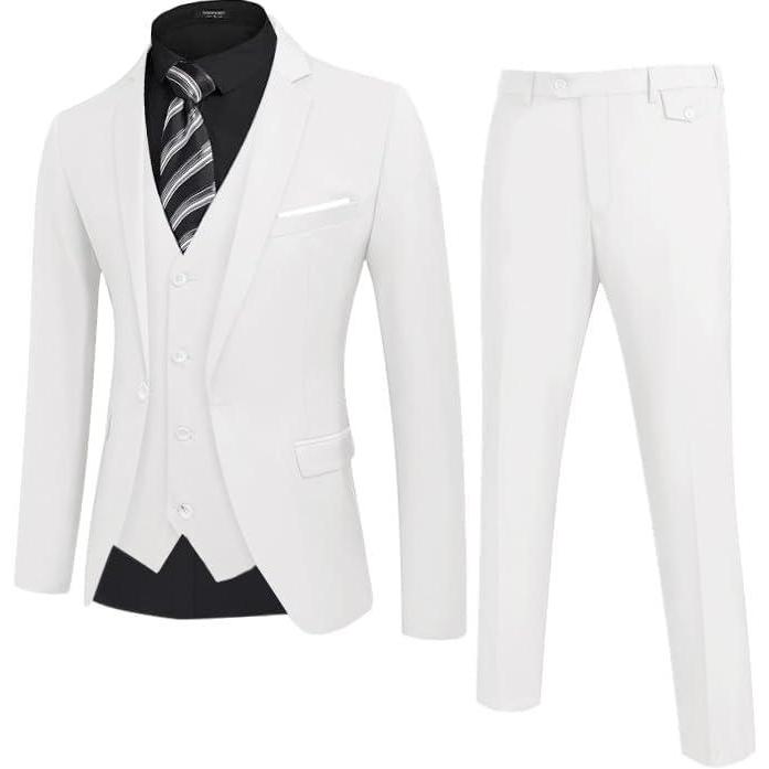 imageCOOFANDY Mens 3 Piece Wedding Suit Set One Button Slim Fit Jacket Blazer Vest Pants Set Groom Prom Tuxedo SuitsWhite