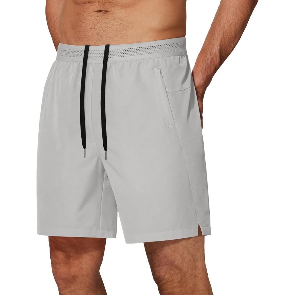 imageCOOFANDY Mens Athletic Running Shorts 7 Gym Workout Shorts Lightweight Drawstring Training Shorts with Zipper PocketsLight Grey1 Pack of 1