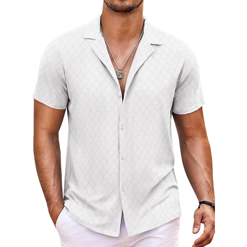 imageCOOFANDY Mens Beach Shirt Short Sleeve Button Down Shirts Casual Cuban Collared Summer Vacation Tropical ShirtsPattern 2white