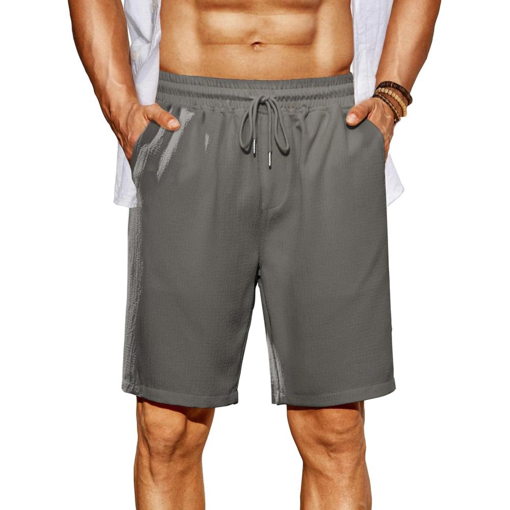 imageCOOFANDY Mens Beach Shorts 9quot Elastic Waist Drawstring Shorts Lightweight Regular Fit Casual Summer ShortsGrey