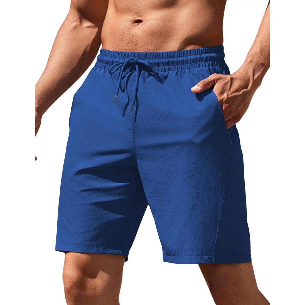 imageCOOFANDY Mens Beach Shorts 9quot Elastic Waist Drawstring Shorts Lightweight Regular Fit Casual Summer ShortsRoyal Blue