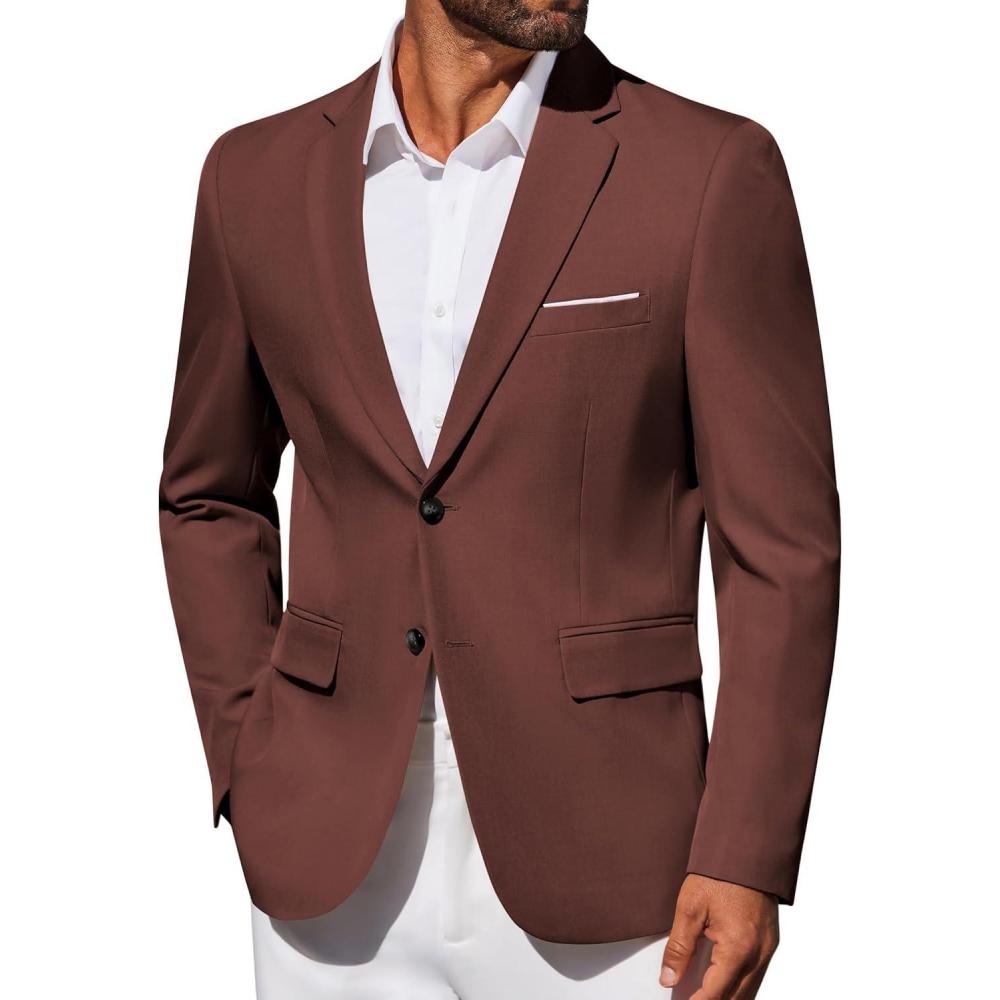 imageCOOFANDY Mens Blazer Business Suit Jacket Slim Fit Two Button Casual Sport CoatsDark Red