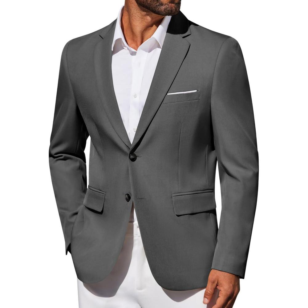 imageCOOFANDY Mens Blazer Business Suit Jacket Slim Fit Two Button Casual Sport CoatsGrey