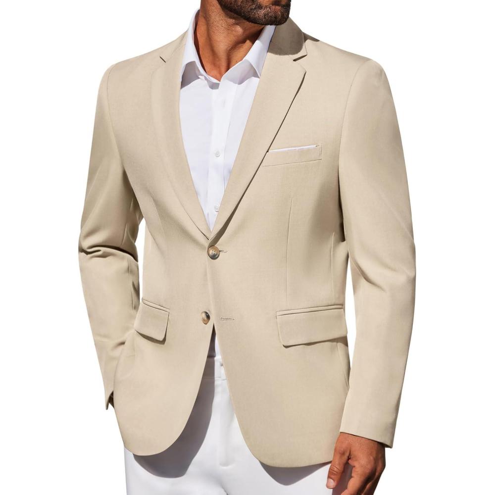 imageCOOFANDY Mens Blazer Business Suit Jacket Slim Fit Two Button Casual Sport CoatsLight Brown