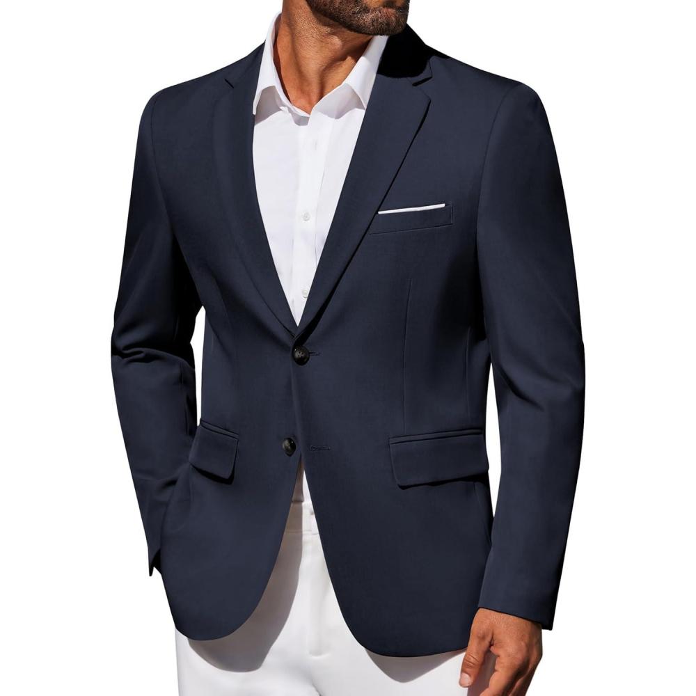 imageCOOFANDY Mens Blazer Business Suit Jacket Slim Fit Two Button Casual Sport CoatsNavy Blue