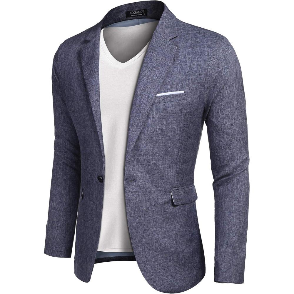 imageCOOFANDY Mens Blazer Casual Sport Coats Slim Fit One Button Suit Jacket Lightweight Sports JacketBlue