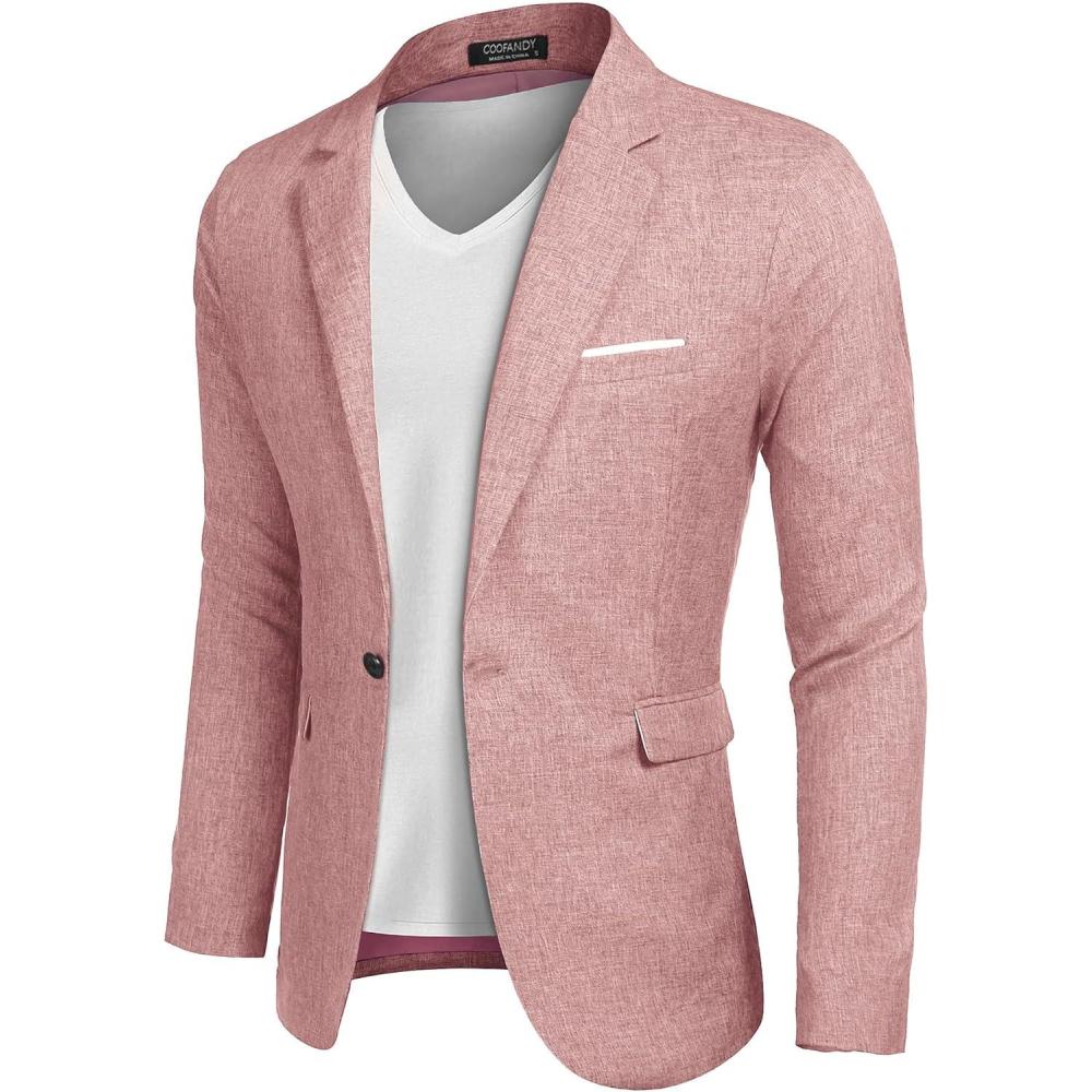imageCOOFANDY Mens Blazer Casual Sport Coats Slim Fit One Button Suit Jacket Lightweight Sports JacketBrick Red
