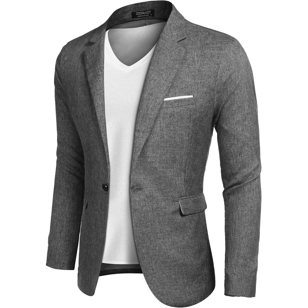 imageCOOFANDY Mens Blazer Casual Sport Coats Slim Fit One Button Suit Jacket Lightweight Sports JacketGrey