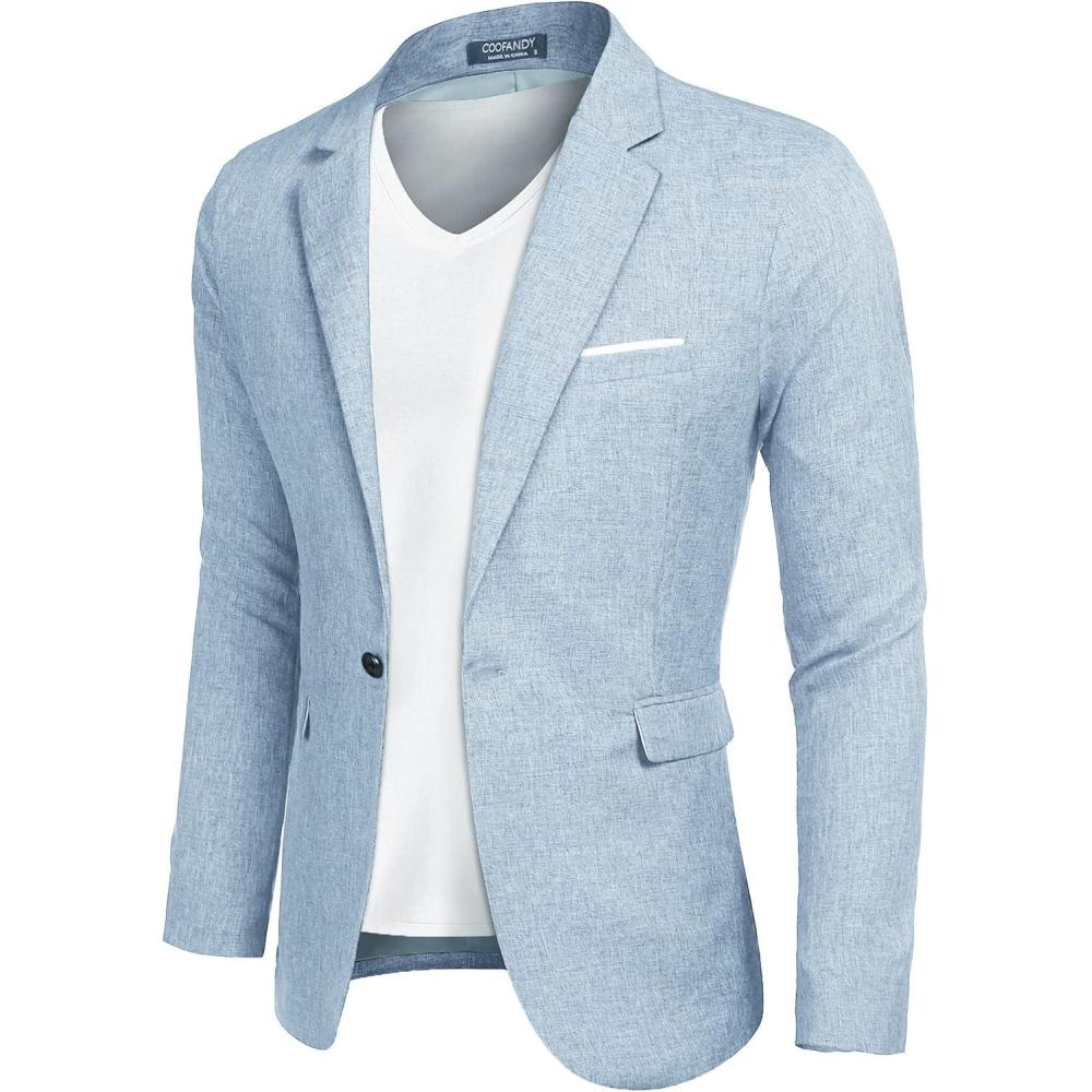 imageCOOFANDY Mens Blazer Casual Sport Coats Slim Fit One Button Suit Jacket Lightweight Sports JacketLight Blue