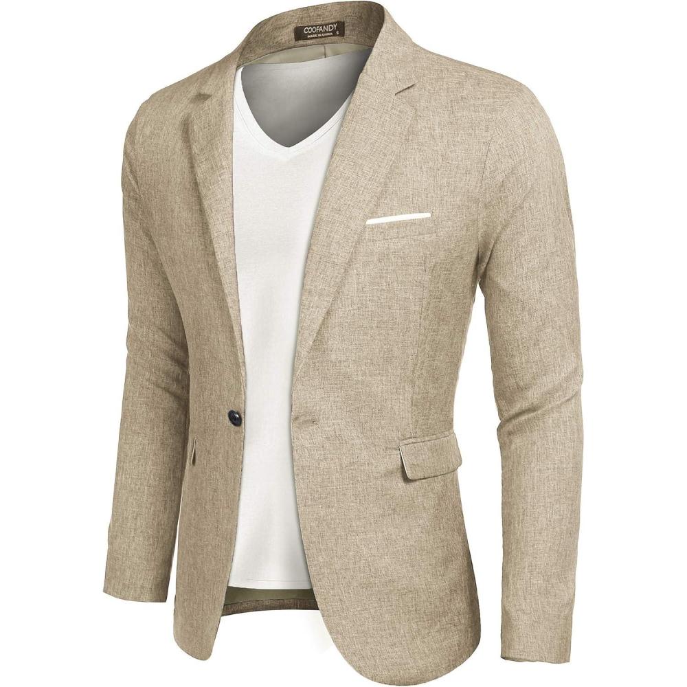 imageCOOFANDY Mens Blazer Casual Sport Coats Slim Fit One Button Suit Jacket Lightweight Sports JacketLight Khaki
