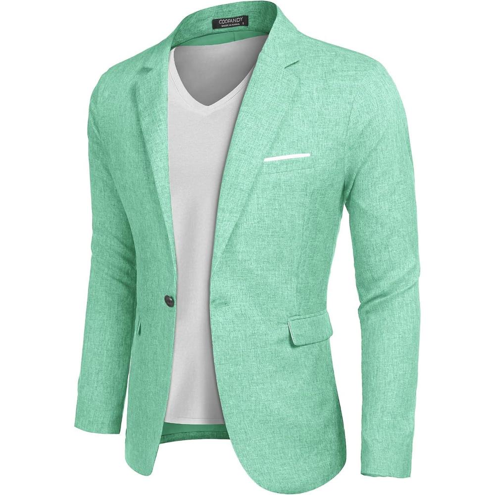 imageCOOFANDY Mens Blazer Casual Sport Coats Slim Fit One Button Suit Jacket Lightweight Sports JacketMint Green