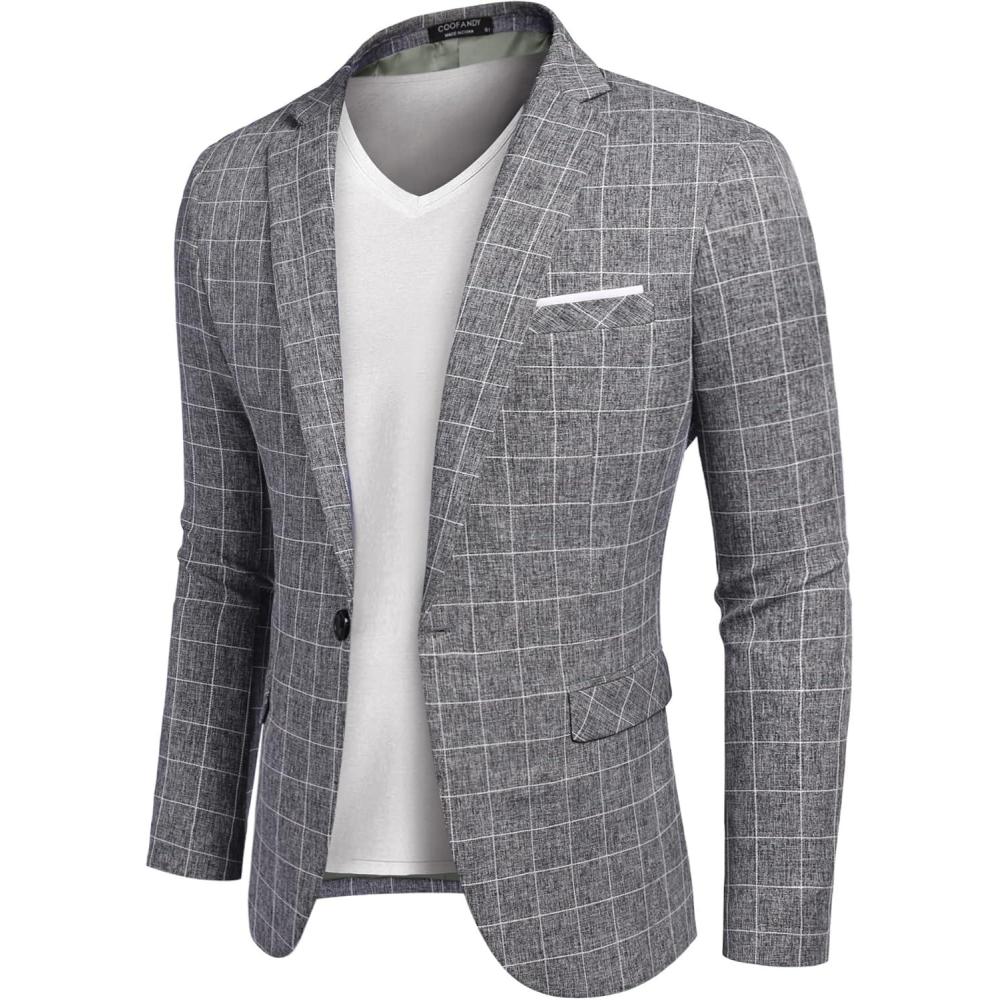 imageCOOFANDY Mens Blazer Casual Sport Coats Slim Fit One Button Suit Jacket Lightweight Sports JacketPlaid Blazer  Dark Gray