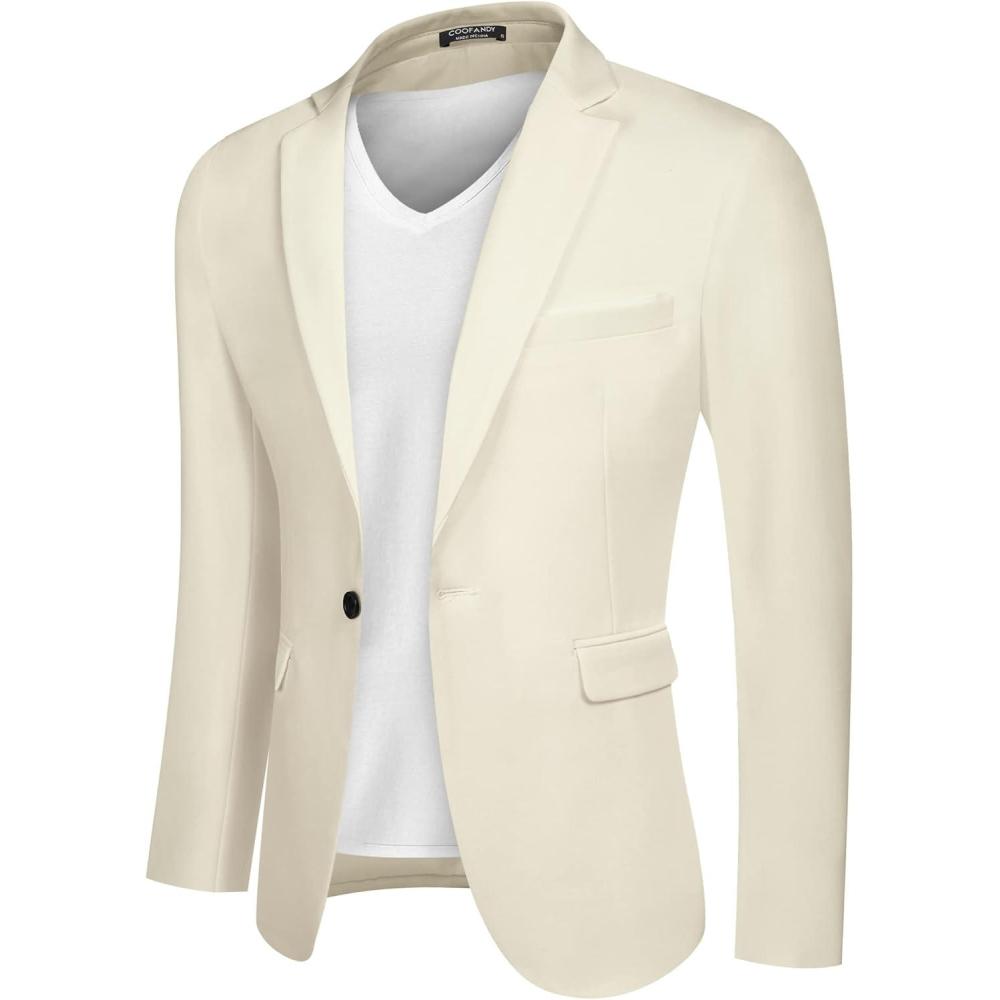 imageCOOFANDY Mens Blazer Casual Sport Coats Slim Fit One Button Suit Jacket Lightweight Sports JacketPlain Color  Beige