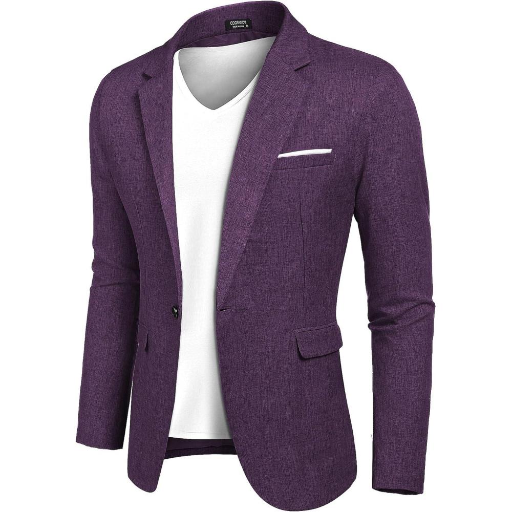 imageCOOFANDY Mens Blazer Casual Sport Coats Slim Fit One Button Suit Jacket Lightweight Sports JacketPurple