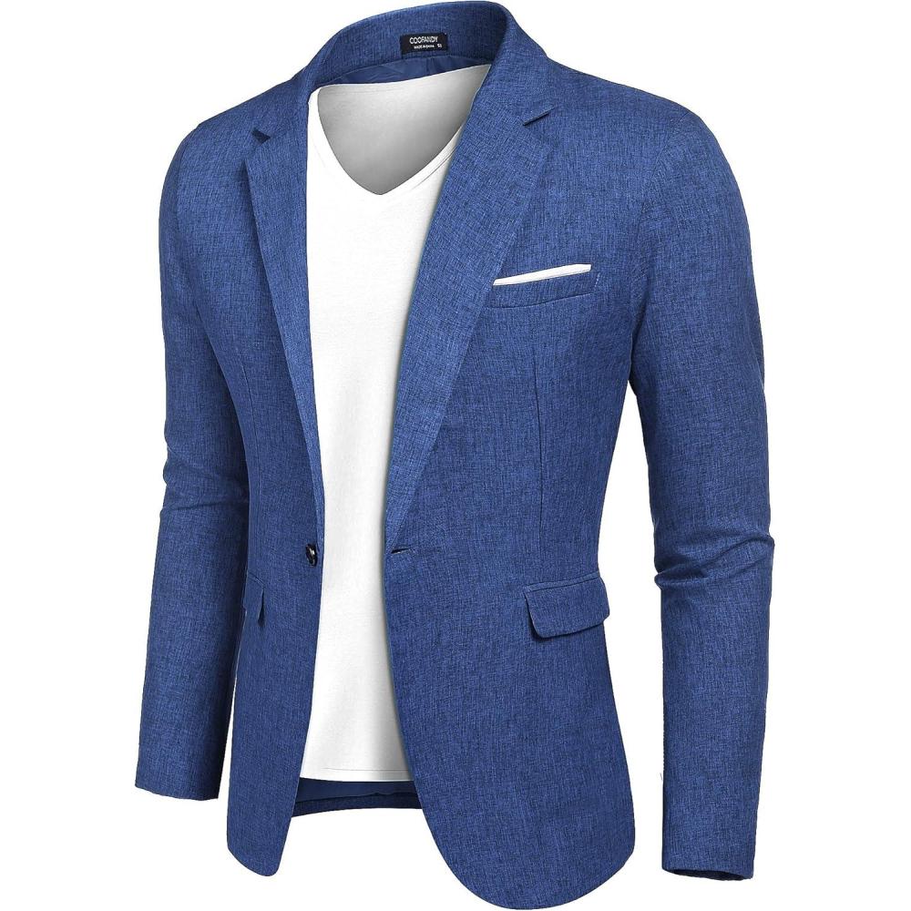 imageCOOFANDY Mens Blazer Casual Sport Coats Slim Fit One Button Suit Jacket Lightweight Sports JacketRoyal Blue