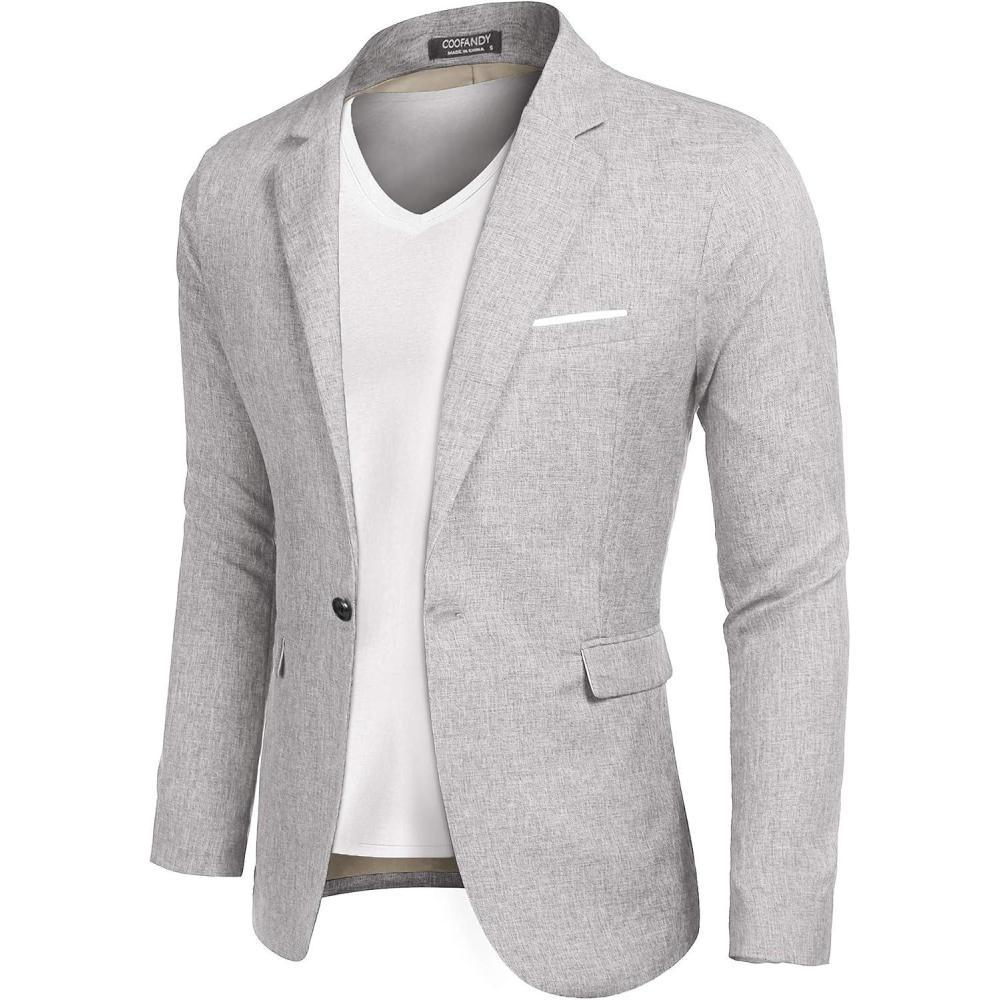 imageCOOFANDY Mens Blazer Casual Sport Coats Slim Fit One Button Suit Jacket Lightweight Sports JacketSky Grey