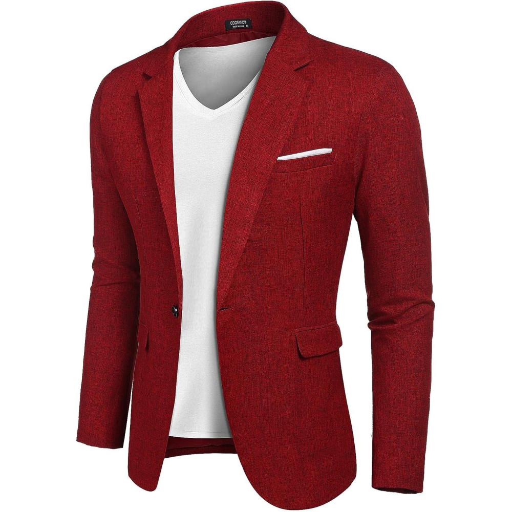 imageCOOFANDY Mens Blazer Casual Sport Coats Slim Fit One Button Suit Jacket Lightweight Sports JacketSoft Wine Red
