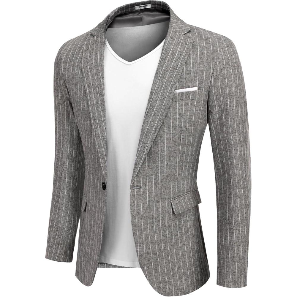 imageCOOFANDY Mens Blazer Casual Sport Coats Slim Fit One Button Suit Jacket Lightweight Sports JacketStriped Blazer  Dark Gray