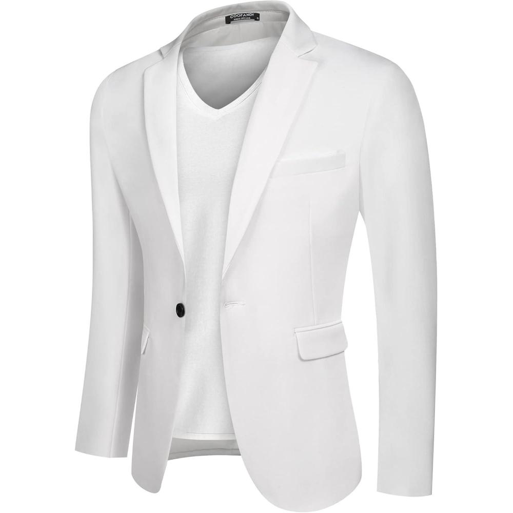 imageCOOFANDY Mens Blazer Casual Sport Coats Slim Fit One Button Suit Jacket Lightweight Sports JacketWhite