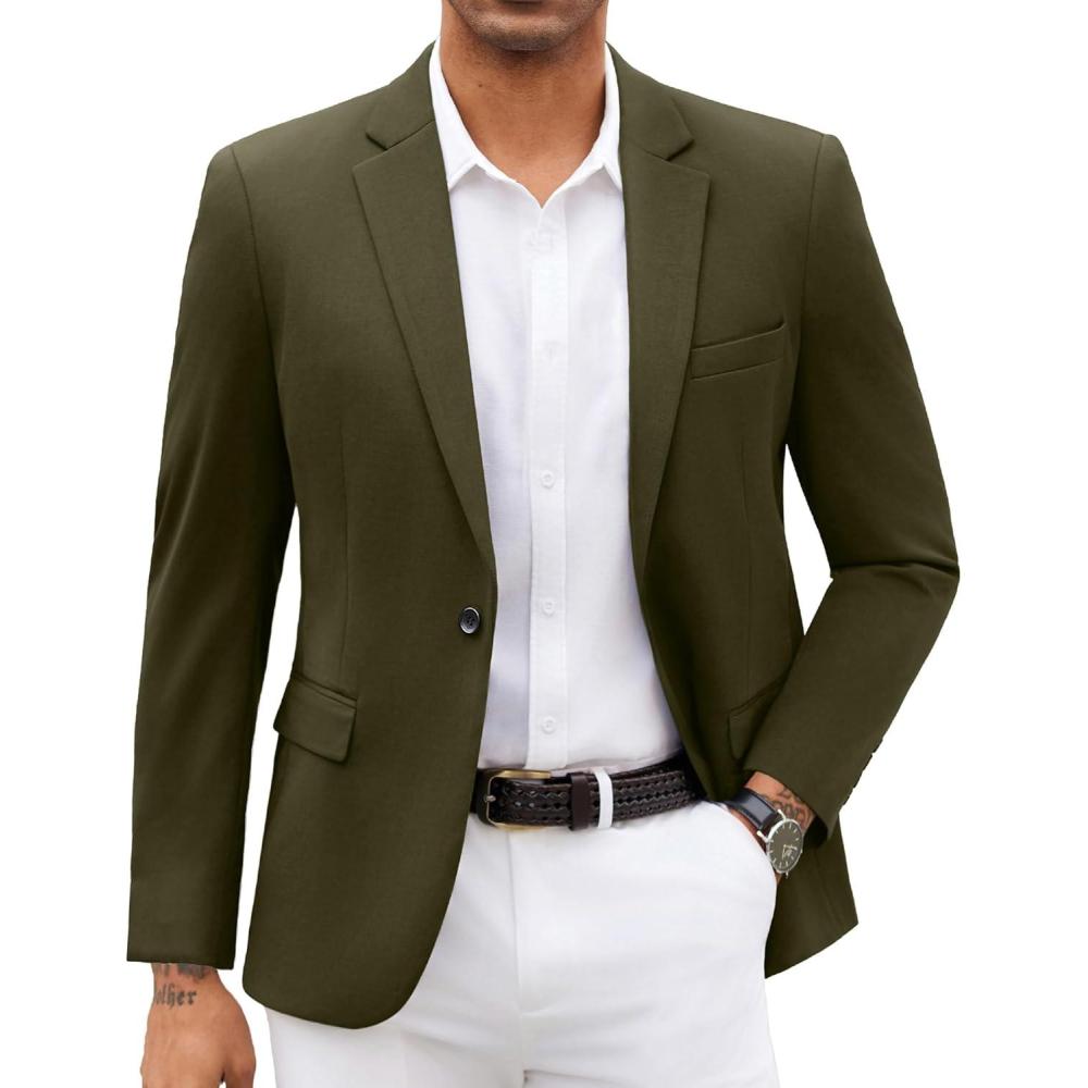 imageCOOFANDY Mens Blazer Jacket One Button Casual Suit Jackets Stretch Knit Sport CoatArmy Green
