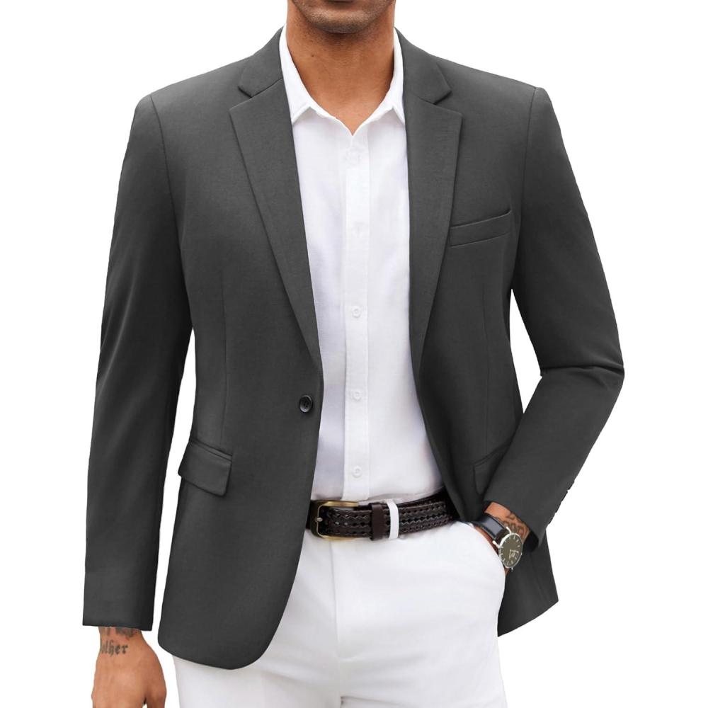 imageCOOFANDY Mens Blazer Jacket One Button Casual Suit Jackets Stretch Knit Sport CoatDark Gray