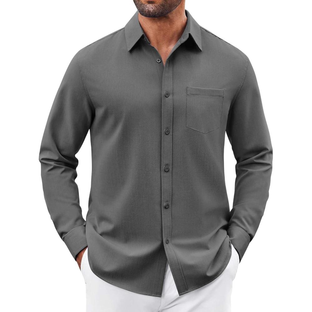 imageCOOFANDY Mens Button Down Shirt Casual Untucked Shirts Long Sleeve Dress Shirt with PocketDark Grey