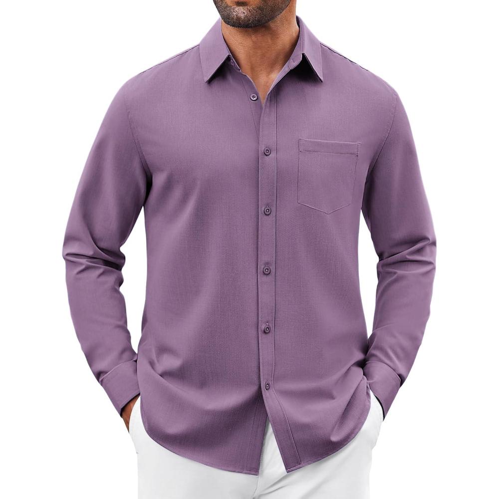 imageCOOFANDY Mens Button Down Shirt Casual Untucked Shirts Long Sleeve Dress Shirt with PocketDeep Purple