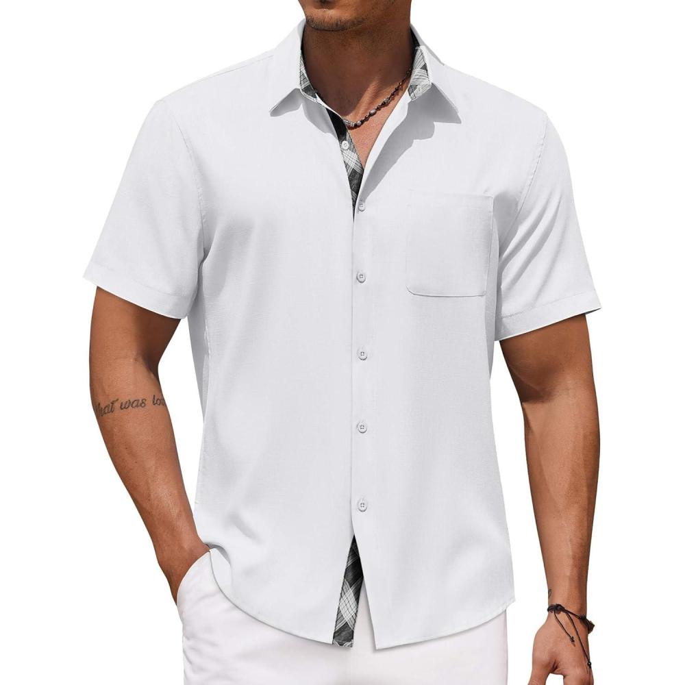 imageCOOFANDY Mens Button Down Shirts Short Sleeve Casual Linen Shirts for Men Summer Beach Wedding ShirtWhite