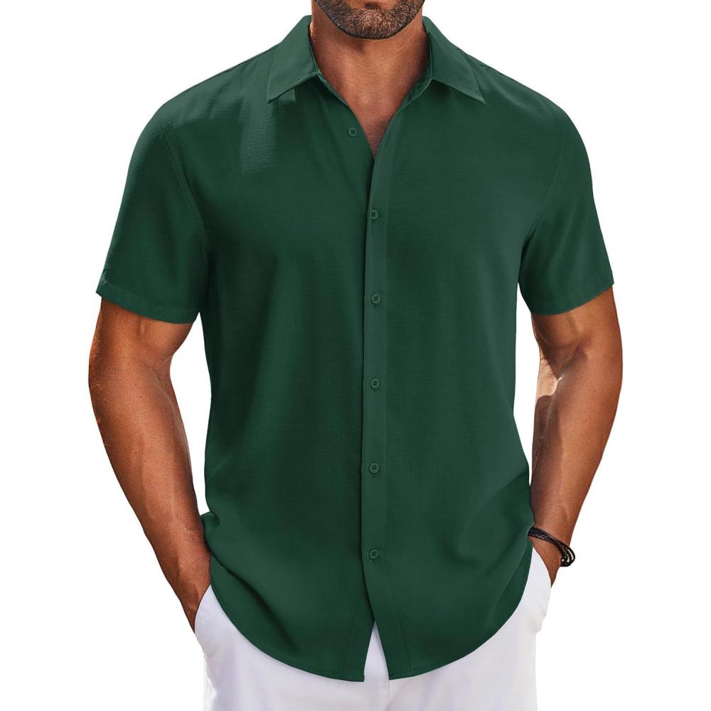 imageCOOFANDY Mens Button Down Shirts Short Sleeve Casual Shirt Summer Beach Wedding ShirtsBright Green