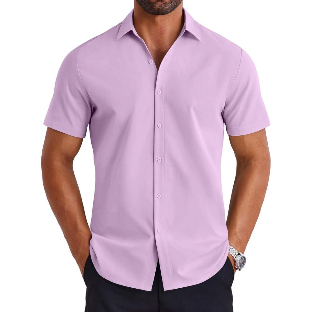 imageCOOFANDY Mens Button Down Shirts Short Sleeve Casual Shirt Summer Untucked Dress ShirtsLavender
