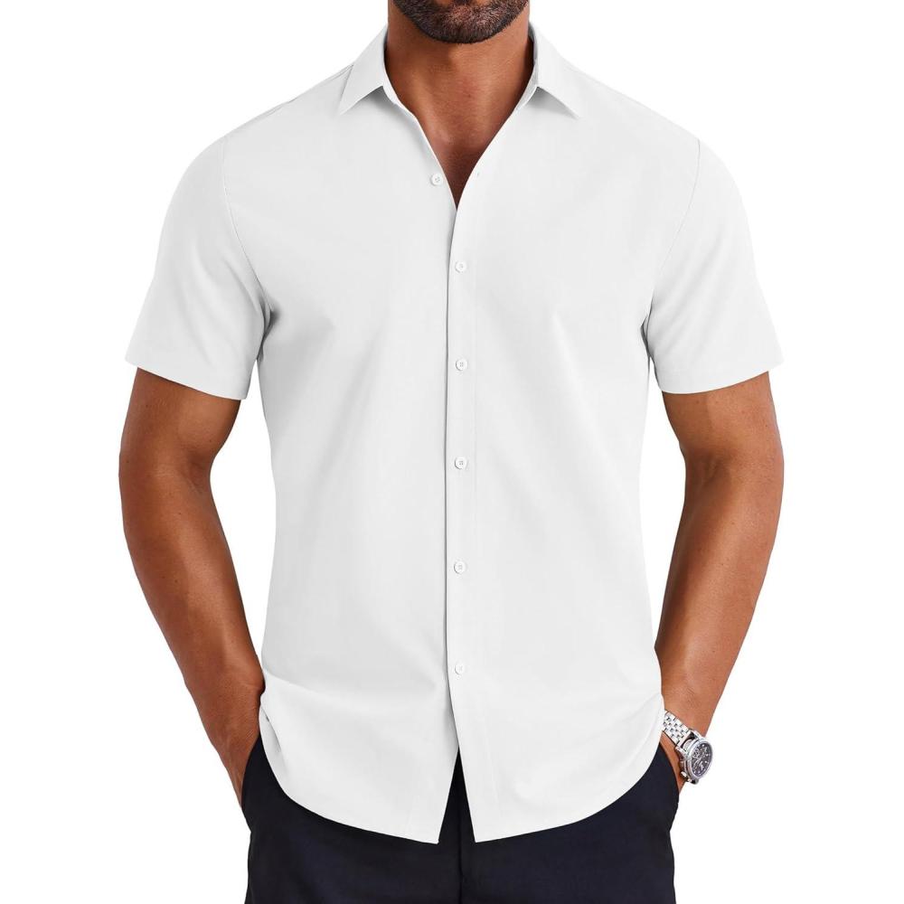 imageCOOFANDY Mens Button Down Shirts Short Sleeve Casual Shirt Summer Untucked Dress ShirtsWhite